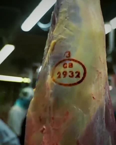 The health mark GB 2932 stamped on a carcass